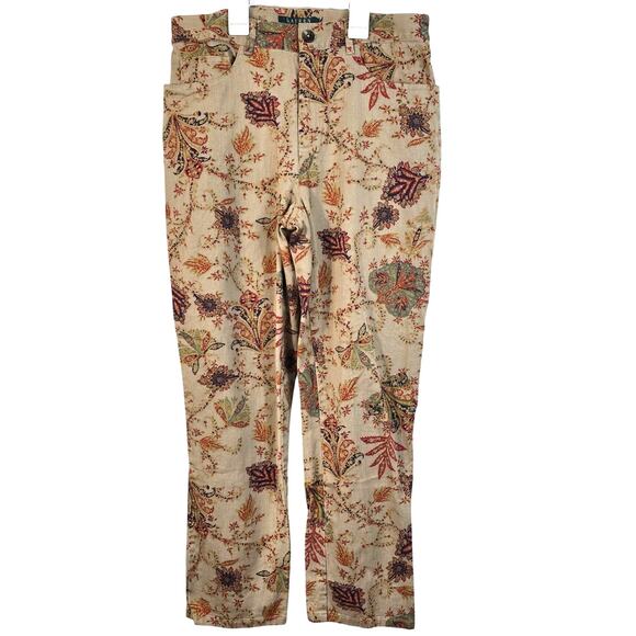 Lauren Ralph Lauren Pants Women's 6P Tan Red Floral Preppy Old Money Classic - Picture 1 of 9